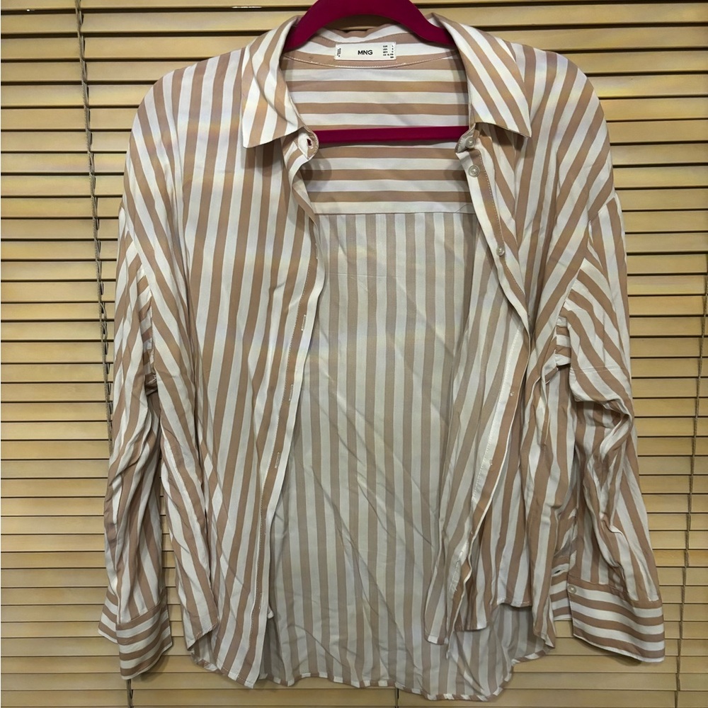 Mango Beige/White Stripe Button Down Shirt